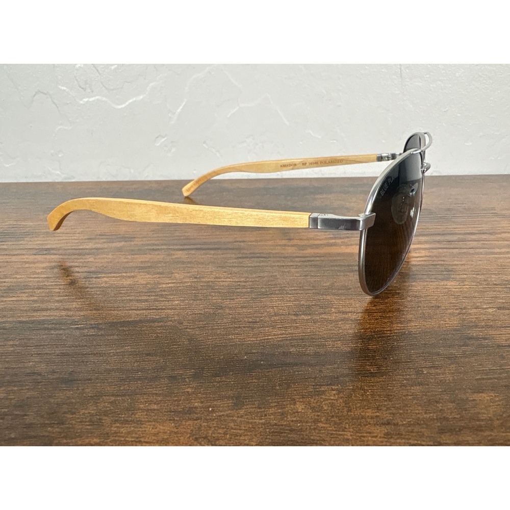 Blue Planet Amador BP 10346 Polarized Aviator Sunglasses Silver Wood Handmade